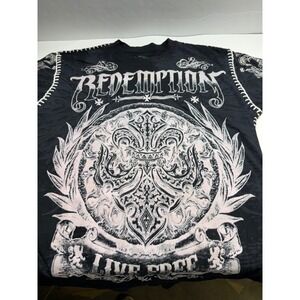 Raw State Redemption Live Free Graphic T-Shirt Mens Medium Black Gothic MMA Wing